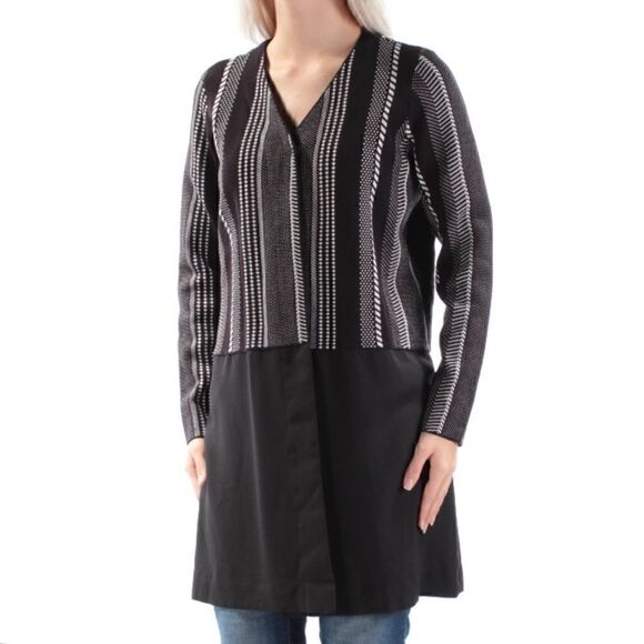 ALFANI Womens Black Striped Long Sleeve Open Top - Picture 1 of 12